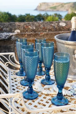 Cristina Oria Copas^Set 6 Copas Cristal Champagne Azul Oscuro Picos
