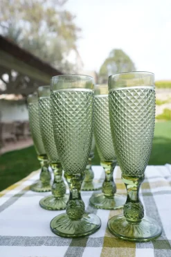 Cristina Oria Copas^Set 6 Copas Cristal Champagne Verde Picos