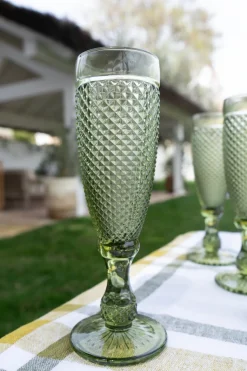 Cristina Oria Copas^Set 6 Copas Cristal Champagne Verde Picos