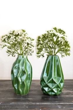Cristina Oria Jarrones, Floreros Y Maceteros^Set 2 Floreros De Loza Esmaltada Verdes
