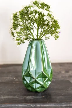 Cristina Oria Jarrones, Floreros Y Maceteros^Set 2 Floreros De Loza Esmaltada Verdes