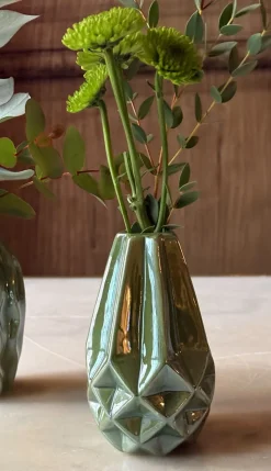 Cristina Oria Jarrones, Floreros Y Maceteros^Set 2 Floreros De Loza Esmaltada Verdes