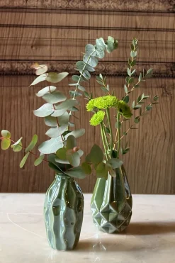 Cristina Oria Jarrones, Floreros Y Maceteros^Set 2 Floreros De Loza Esmaltada Verdes