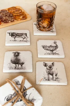 Cristina Oria Posavasos Y Servilleteros^Set 4 Posavasos Con Diseño De Animales De Granja