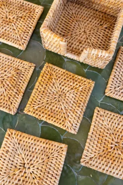 Cristina Oria Posavasos Y Servilleteros^Set 6 Posavasos Cuadrados De Ratán Marrón Natural