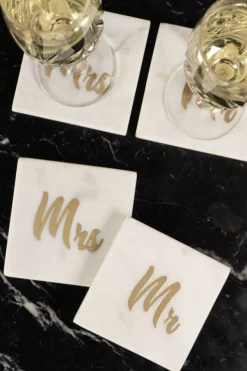 Cristina Oria Posavasos Y Servilleteros^Set 2 Posavasos De Mármol Con Diseño Mr & Mrs