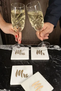 Cristina Oria Posavasos Y Servilleteros^Set 2 Posavasos De Mármol Con Diseño Mr & Mrs