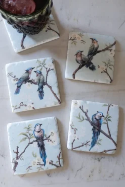 Cristina Oria Posavasos Y Servilleteros^Set 4 Posavasos De Mármol Diseño Pájaros