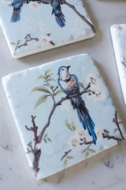 Cristina Oria Posavasos Y Servilleteros^Set 4 Posavasos De Mármol Diseño Pájaros
