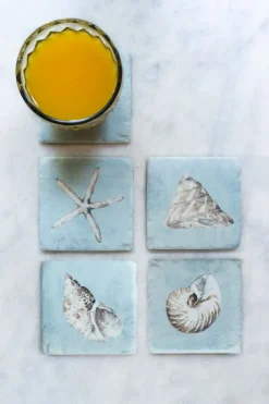 Cristina Oria Posavasos Y Servilleteros^Set 4 Posavasos De Mármol Diseño Conchas