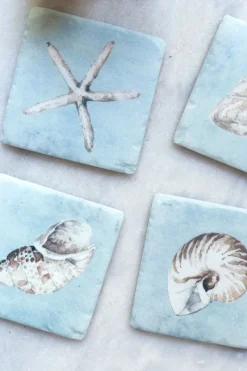 Cristina Oria Posavasos Y Servilleteros^Set 4 Posavasos De Mármol Diseño Conchas