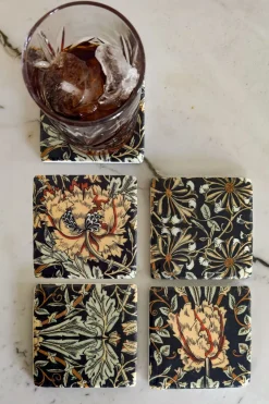 Cristina Oria Posavasos Y Servilleteros^Set 4 Posavasos De Mármol Diseño Flores Ocres