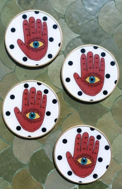 Cristina Oria Posavasos Y Servilleteros^Set 4 Posavasos De Porcelana Con Diseño Good Luck