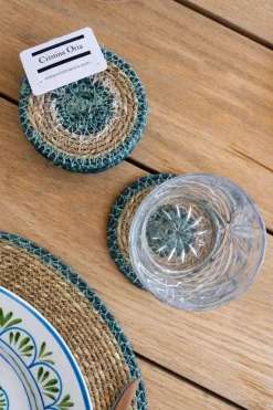 Cristina Oria Posavasos Y Servilleteros^Set 6 posavasos de Seagrass Beige y Azul