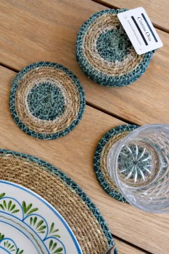 Cristina Oria Posavasos Y Servilleteros^Set 6 posavasos de Seagrass Beige y Azul