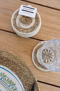 Cristina Oria Posavasos Y Servilleteros^Set 6 posavasos de Seagrass Beige y Blanco