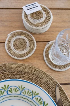 Cristina Oria Posavasos Y Servilleteros^Set 6 posavasos de Seagrass Beige y Blanco