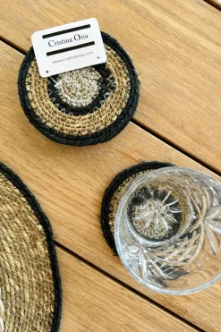 Cristina Oria Posavasos Y Servilleteros^Set 6 Posavasos de Seagrass Beige y Negro