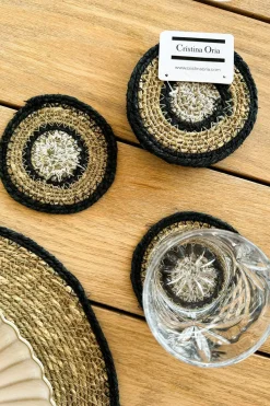 Cristina Oria Posavasos Y Servilleteros^Set 6 Posavasos de Seagrass Beige y Negro