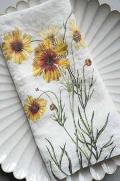 Cristina Oria Servilletas Y Accesorios^Set 6 Servilletas De Lino Con Diseño De Flores Amarillas