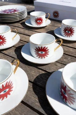 Cristina Oria Tazas Y Teteras^Set 6 Tazas Y Platos De Porcelana Con Diseño Good Luck
