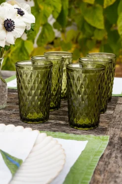 Cristina Oria Vasos^Set 6 Vasos Cristal Altos Verde Rombos