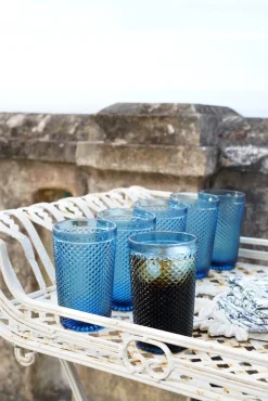 Cristina Oria Vasos^Set 6 Vasos Cristal Altos Azul Oscuro Picos