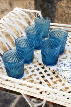 Cristina Oria Vasos^Set 6 Vasos Cristal Azul Oscuro Picos