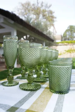 Cristina Oria Vasos^Set 6 Vasos Cristal Verde Picos