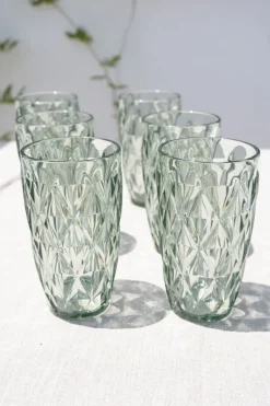 Cristina Oria Vasos^Set 6 Vasos Grandes Verdes Acrílicos Con Diseño De Rombos
