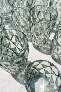 Cristina Oria Vasos^Set 6 Vasos Grandes Verdes Acrílicos Con Diseño De Rombos