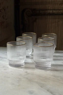 Cristina Oria Vasos^Set 6 Vasos Rayados Con Filo Dorado