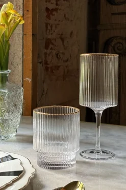 Cristina Oria Vasos^Set 6 Vasos Rayados Con Filo Dorado