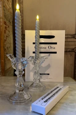 Cristina Oria Candelabros Y Portavelas|Velas^Set De 2 Candelabros De Cristal Diseño Pájaro & Velas LED