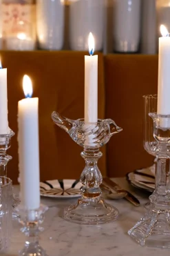 Cristina Oria Candelabros Y Portavelas|Velas^Set De 2 Candelabros De Cristal Diseño Pájaro & Velas LED