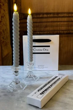 Cristina Oria Candelabros Y Portavelas|Velas^Set De 2 Candelabros De Cristal Pequeños & Velas LED