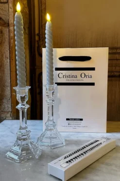 Cristina Oria Candelabros Y Portavelas|Velas^Set De 2 Candelabros De Cristal Grandes & Velas LED