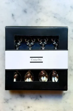 Cristina Oria Cubiertos De Aperitivo|Cubiertos De Postre^Set De 4 Cucharas Con Diseño De Ciervo