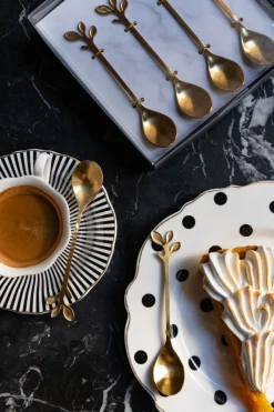 Cristina Oria Cubiertos De Aperitivo|Cubiertos De Postre^Set De 4 Cucharas Doradas Con Diseño De Hojas