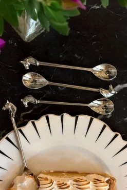 Cristina Oria Cubiertos De Aperitivo|Cubiertos De Postre^Set De 4 Cucharitas Con Diseño De Caballos