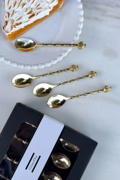 Cristina Oria Cubiertos De Aperitivo|Cubiertos De Postre^Set De 4 Cucharitas De Bronce Con Diseño De Granadas