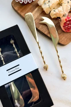 Cristina Oria Cubiertos De Aperitivo|Cubiertos De Postre^Set De 2 Cuchillos De Bronce Con Diseño De Granadas