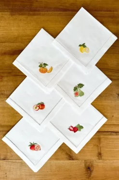 Cristina Oria Servilletas Y Accesorios^Set de 6 Servilletas Bordadas a Mano con Diseño de Frutas