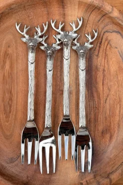 Cristina Oria Cubiertos De Aperitivo|Cubiertos De Postre^Set De 4 Tenedores Con Diseño De Ciervo
