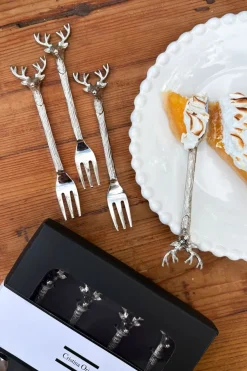 Cristina Oria Cubiertos De Aperitivo|Cubiertos De Postre^Set De 4 Tenedores Con Diseño De Ciervo