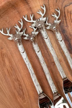 Cristina Oria Cubiertos De Aperitivo|Cubiertos De Postre^Set De 4 Tenedores Con Diseño De Ciervo