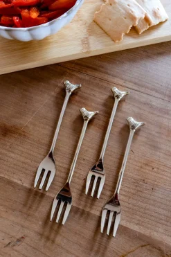 Cristina Oria Cubiertos De Aperitivo|Cubiertos De Postre^Set De 4 Tenedores De Bronce Con Diseño De Pájaro