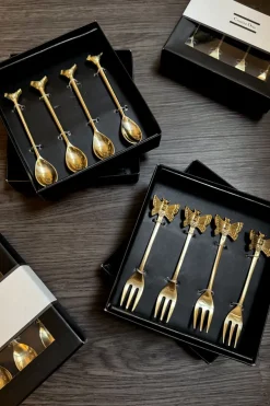 Cristina Oria Cubiertos De Aperitivo|Cubiertos De Postre^Set De 4 Tenedores De Bronce Con Diseño De Pájaro