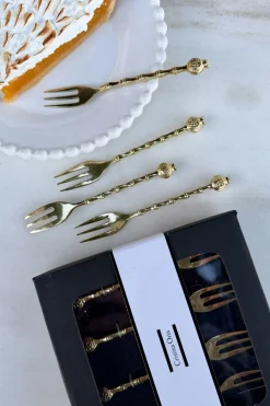 Cristina Oria Cubiertos De Aperitivo|Cubiertos De Postre^Set De 4 Tenedores De Bronce Con Diseño De Granadas