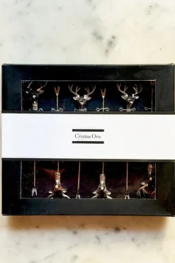 Cristina Oria Cubiertos De Aperitivo|Cubiertos De Postre^Set De 6 Tenedores Especiales Aperitivo Con Diseño De Ciervo